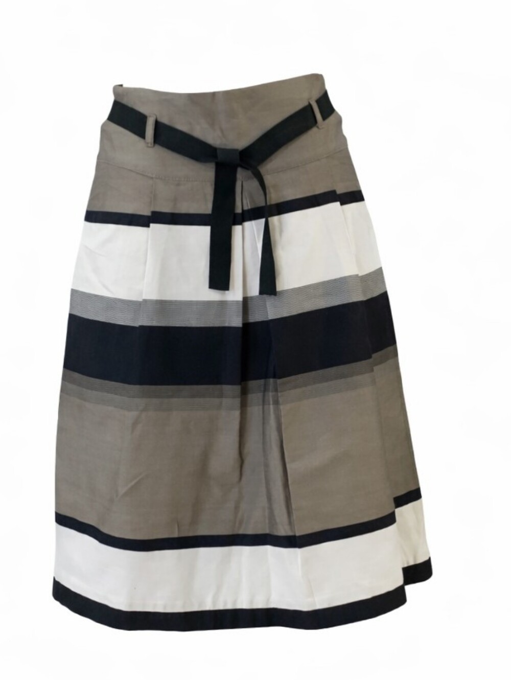Striped Belted Midi Skirt – Quiet Luxury – Size 4 – Apanage